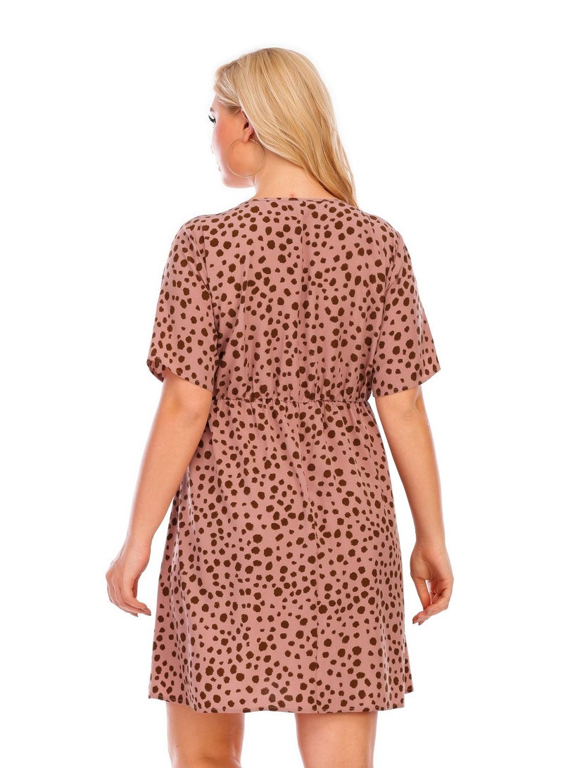 Loquat New Summer Plus-size Women's Short-sleeved Dress Pink  - Image 3