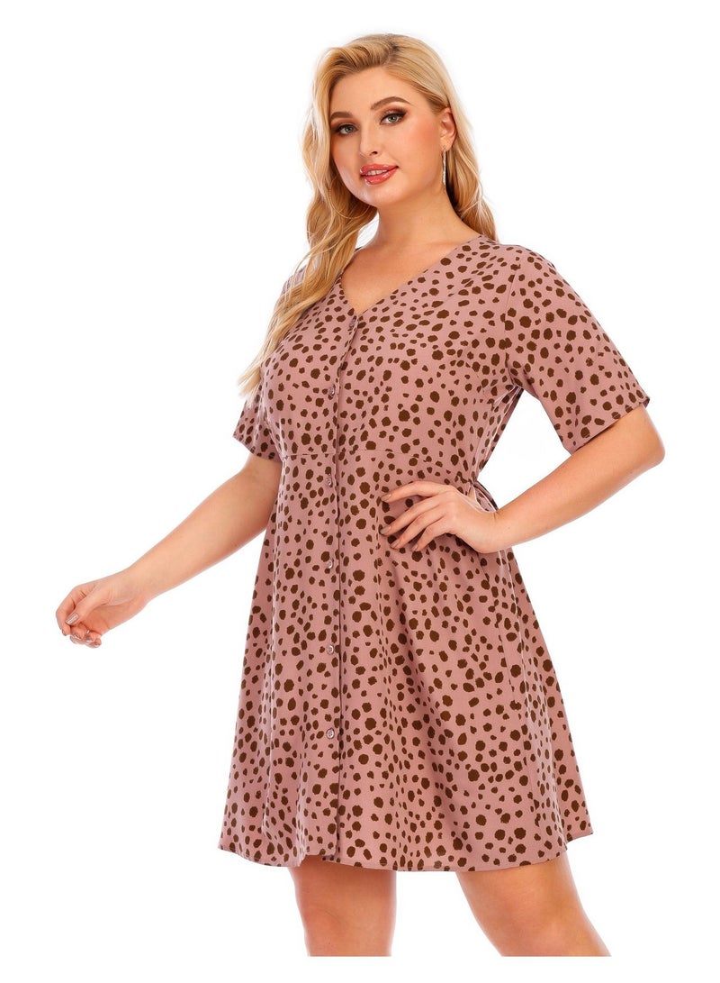 Loquat New Summer Plus-size Women's Short-sleeved Dress Pink  - Image 2