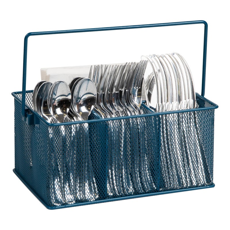 Mind Reader Utensil Holder Silverware Organizer Caddy Cutlery Holder Kitchen Metal Mesh 10L x 7W x 475H Turquoise