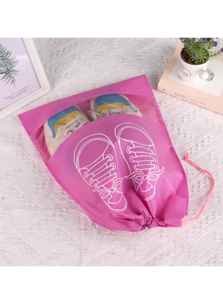 2pc Black and Pink Travel Shoe Storage Bag, Durable Non-woven Fabric, Drawstring Closure, Anti Yellowing, Moisture-proof, Perfect For Travel And Cushioning - Keep Shoes Free From Dust  - Image 1