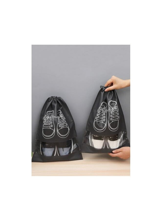 2pc Black and Pink Travel Shoe Storage Bag, Durable Non-woven Fabric, Drawstring Closure, Anti Yellowing, Moisture-proof, Perfect For Travel And Cushioning - Keep Shoes Free From Dust  - Image 2