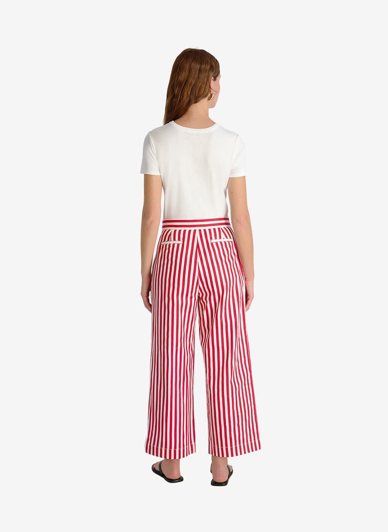 French Connection Women's Crimson Red Keller Cotton Striped Trouser - Image 2