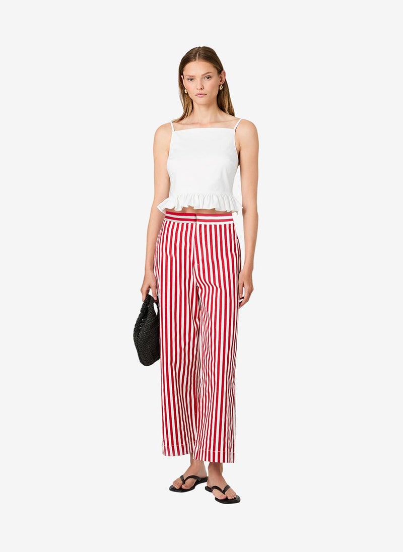 French Connection Women's Crimson Red Keller Cotton Striped Trouser - Image 3