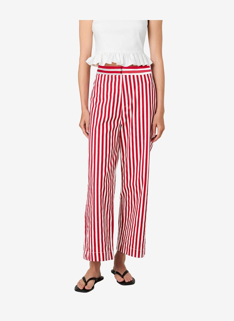 French Connection Women's Crimson Red Keller Cotton Striped Trouser - Image 5