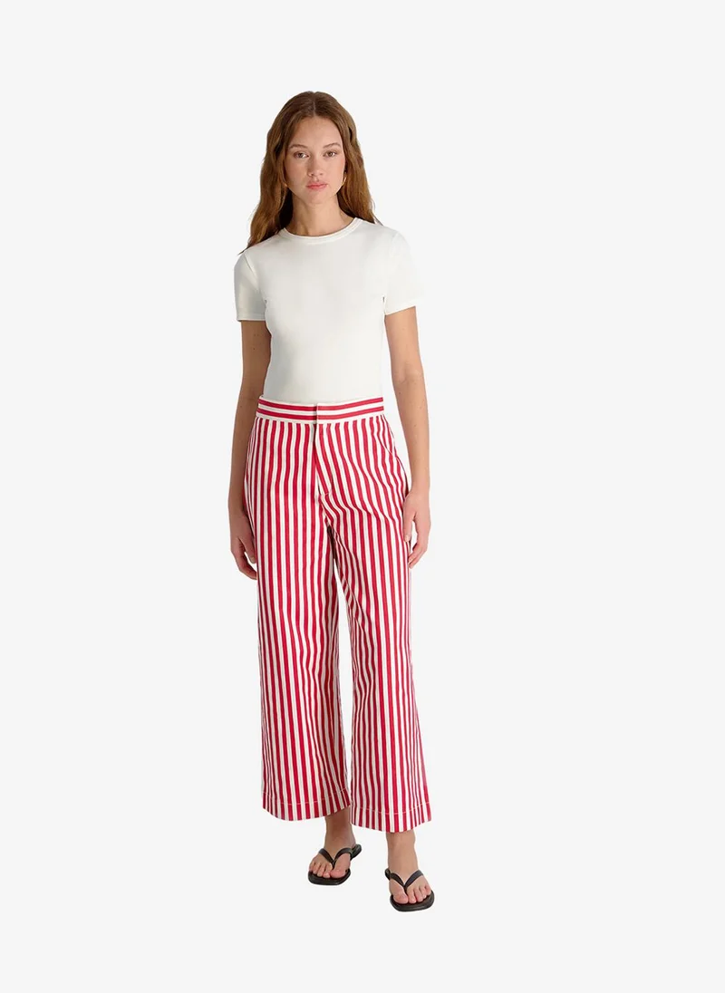 Women's Crimson Red Keller Cotton Striped Trouser