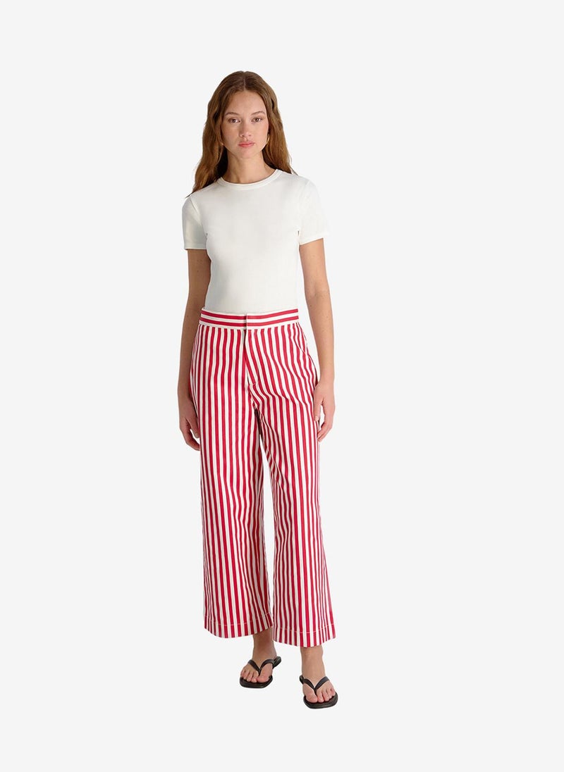 French Connection Women's Crimson Red Keller Cotton Striped Trouser - Image 1