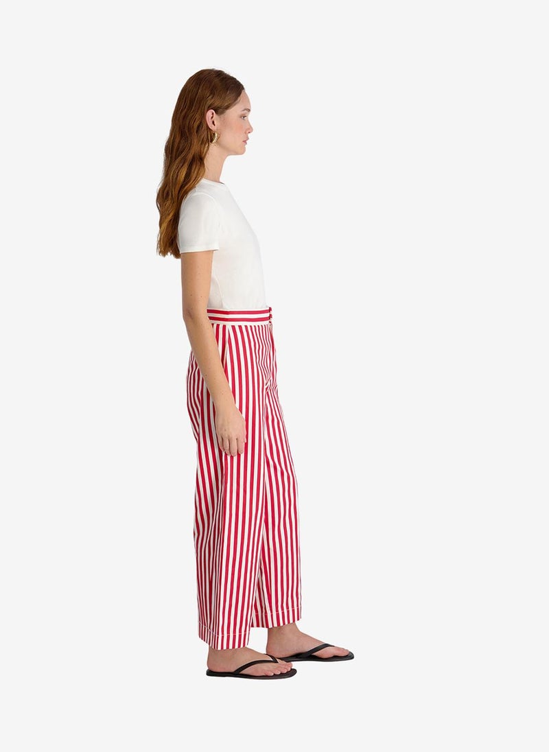 French Connection Women's Crimson Red Keller Cotton Striped Trouser - Image 4