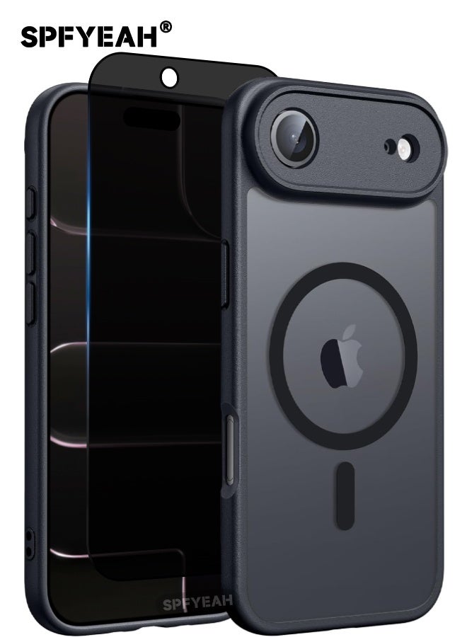 SPFYEAH [2-in-1] iPhone 17 Air Case with Privacy Screen Protector,  Upgraded [Full Camera Protection] [Magsafe Compatible] [Frosted Translucent] Slim Shockproof Durable Magnetic Case for iPhone 17 Air 6.5 inch (Black, 1+1 Pack) - Image 1