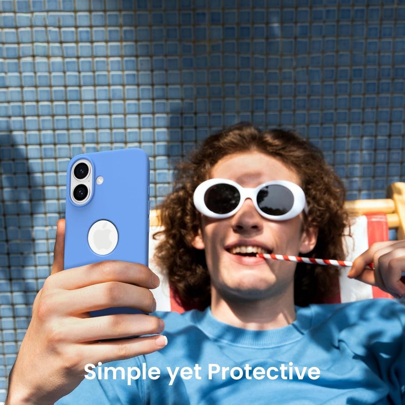 Elzzi غطاء ميكروفايبر مزخرف متوافق مع غلاف آيفون 16 بلس سائل سيليكوني كامل الجسم 4 طبقات أغطية واقية مضادة للصدمات مع حواف كاميرا مرتفعة (6.1 بوصة، أزرق أزور) - Image 5