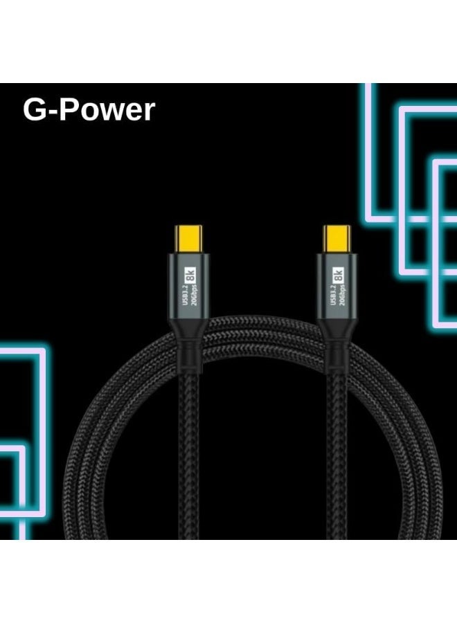 جي باور كابل الشحن السريع G-Power GP-C36 (USB-C إلى USB-C) بقوة 100 واط، متوافق مع سلسلة iPhone 15، وسلسلة سامسونج جالاكسي ونوت، وهواتف جوجل بيكسل، بطول متر واحد - أسود - Image 2