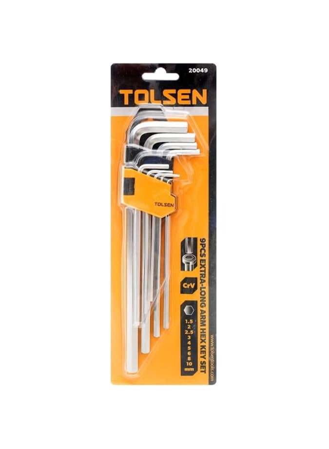 9 Pieces Extra Long Arm Hex Key Set - 1.5 to 10 mm