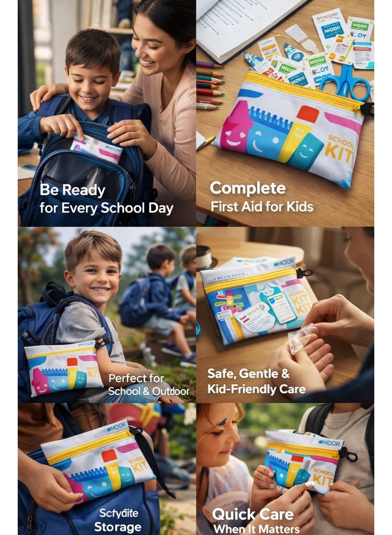 MOOR Kids First Aid Kit for School – Portable School Safety Kit with Bandages, Antiseptic Wipes, Gauze, Scissors & Tweezers | Compact Emergency Kit for Children, Travel & Outdoor - Image 4