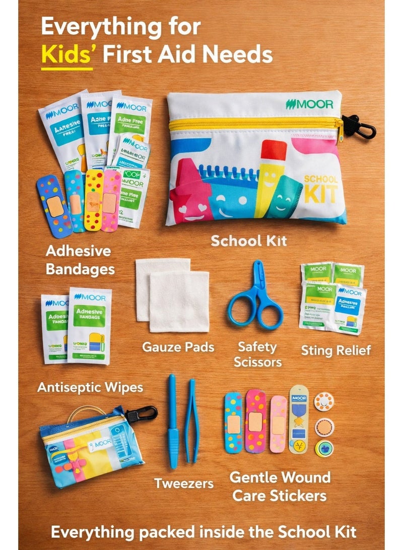 MOOR Kids First Aid Kit for School – Portable School Safety Kit with Bandages, Antiseptic Wipes, Gauze, Scissors & Tweezers | Compact Emergency Kit for Children, Travel & Outdoor - Image 3