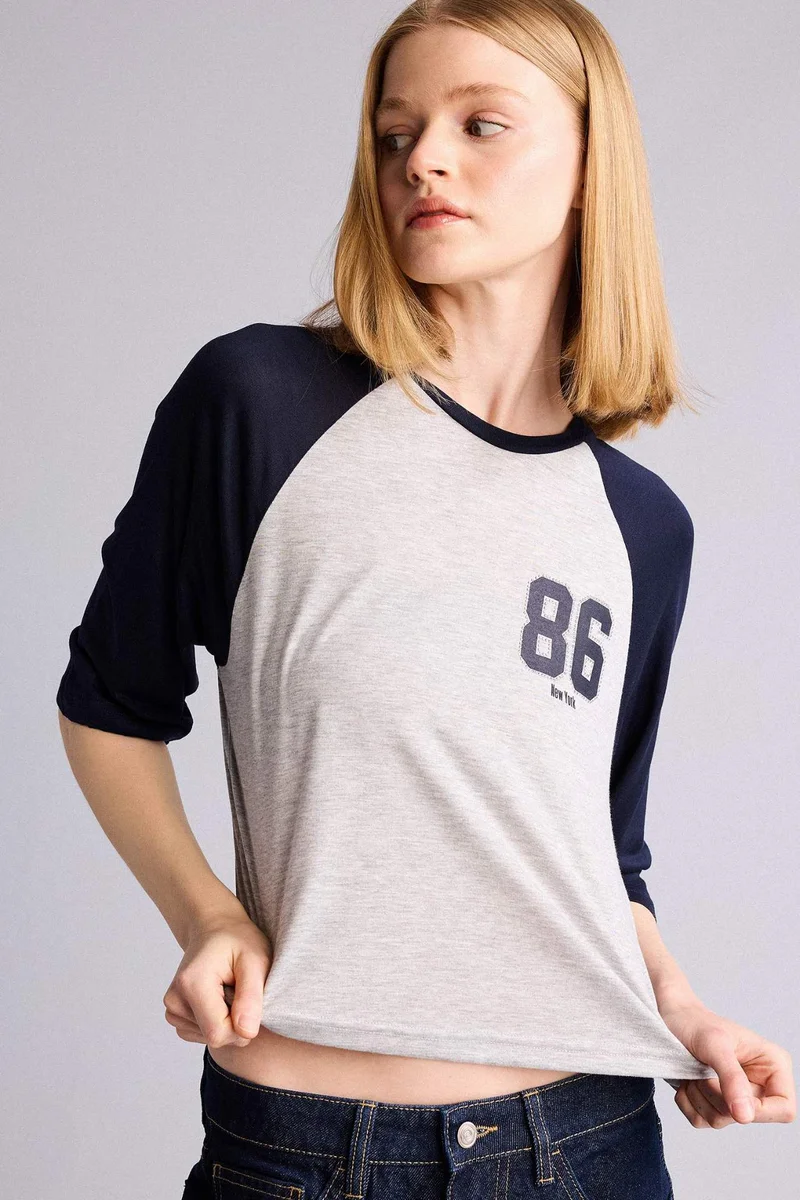 DeFacto Slim Fit Crew Neck Printed Short Sleeve T-Shirt