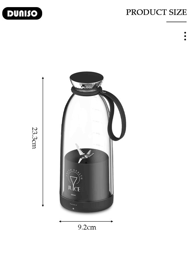 DUNISO 500ml Portable Mini Blender for Fresh Juice Smoothies Shakes with USB Rechargeable Electric Juicer Cup with Six Blades For Travel Outdoor Sprort Home Office Black - Image 4