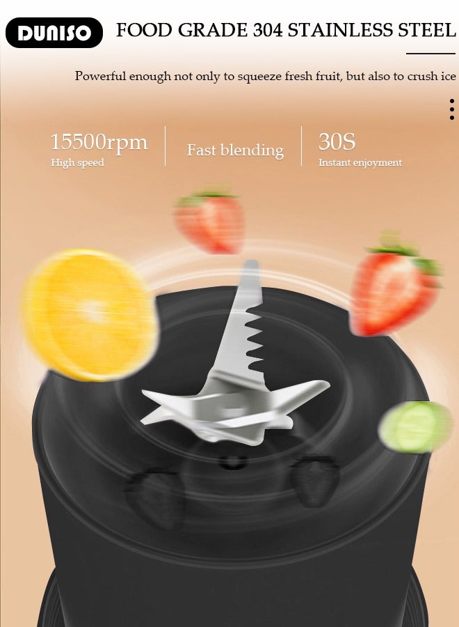 DUNISO 500ml Portable Mini Blender for Fresh Juice Smoothies Shakes with USB Rechargeable Electric Juicer Cup with Six Blades For Travel Outdoor Sprort Home Office Black - Image 3