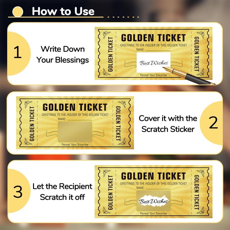 WenmthG 10 Sets Golden Ticket, Scratch Card Surprise Gift Reveal, Envelope for Birthday, Wedding, Concert, Cinema, Raffle Gift - Image 3