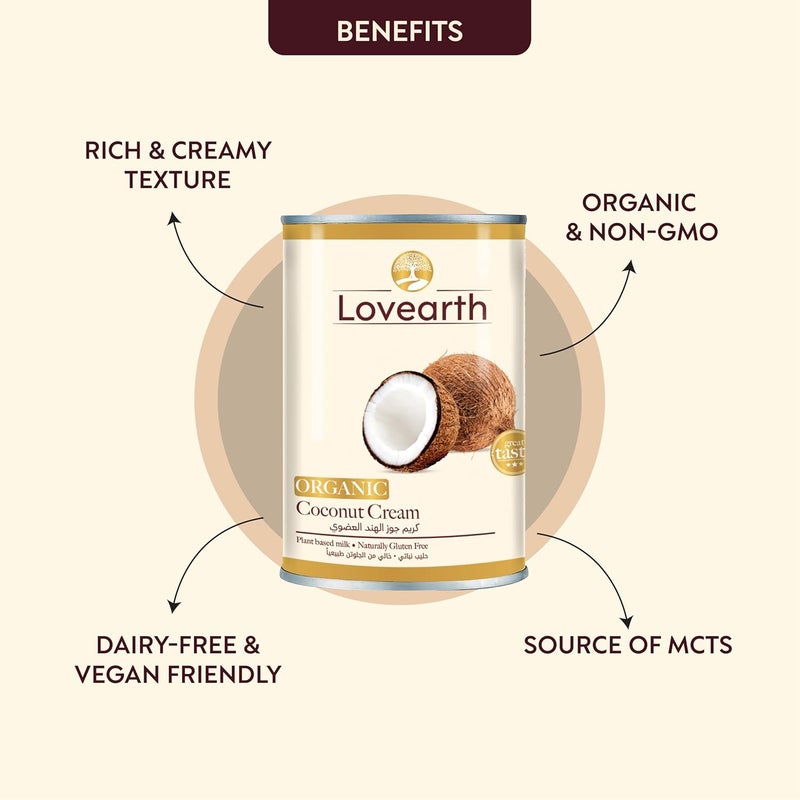 Lovearth Organic Coconut Cream, 400ml | 100% Pure  Coconut | For Cooking, Baking & Dairy Alternative | BPA-Free, Keto & Vegan - Image 2
