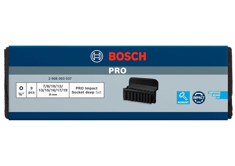 BOSCH طقم مفاتيح تأثير 9 قطع | فولاذ CRMO عالي العزم لتحمل الظروف القاسية | طلاء فوسفات أسود لمقاومة التآكل | تصميم دبوس وحلقة آمن | أحجام محفورة بالليزر - Image 2