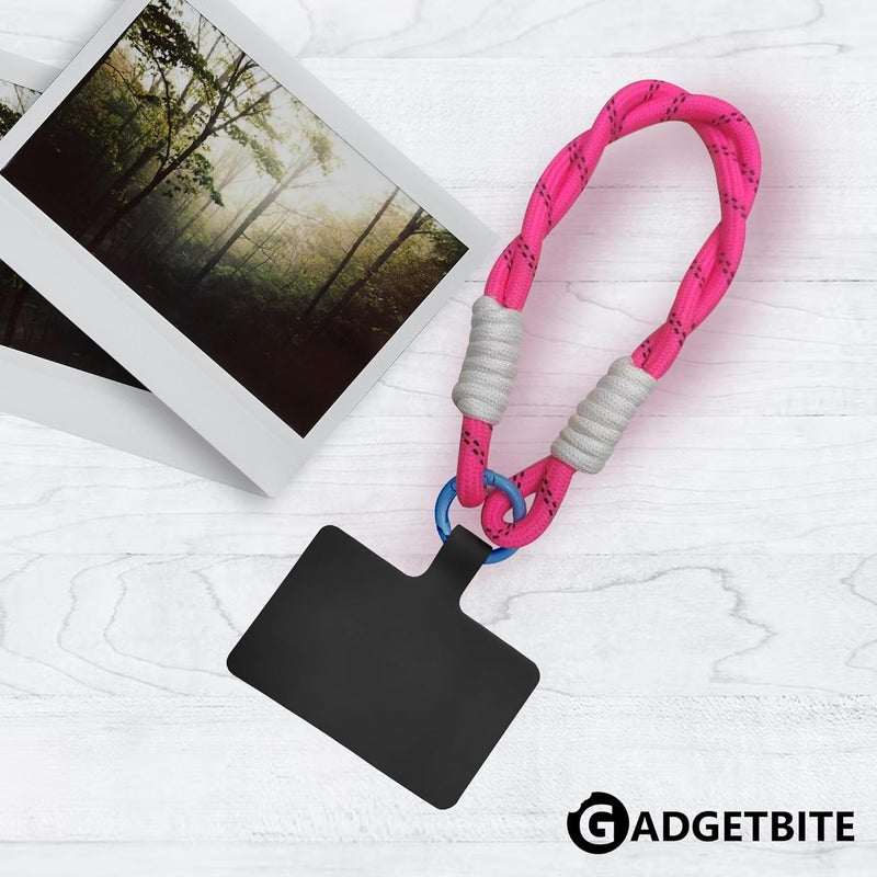 GadgetBite Phone Lanyard for iPhone Sling Hanging Chain Wrist Rope Multipurpose Hand Wrist Strap Cord Universal Anti-Lost Lanyard for Mobile Secure and Stylish - Neon Pink and White - Image 2