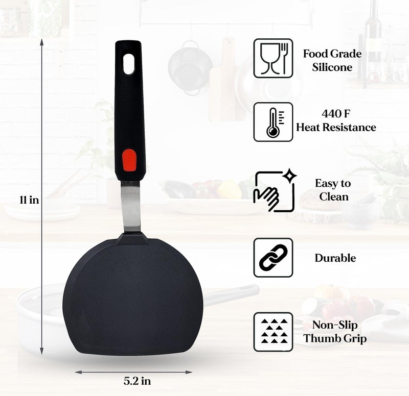 Dalup Enterprises Wide Silicone Pancake Spatula â€“ Large Heat-Resistant Turner for Cooking | Nonstick Safe | Stainless-Steel Reinforced Core & Easy-Grip Handle - Image 2