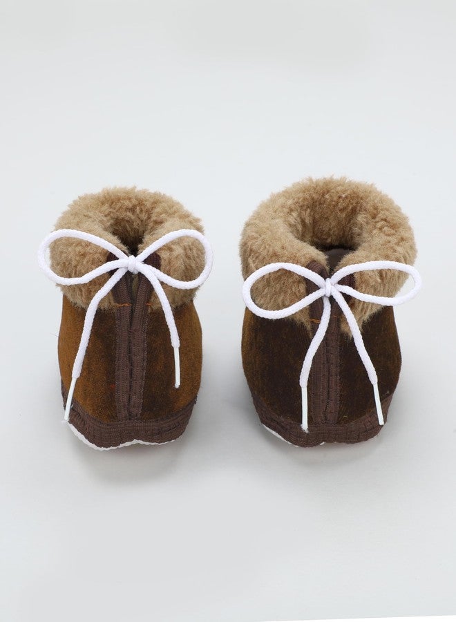 PureSole Baby Booties for Boys & Girls - Soft Plush Warm Indoor Crib Shoes with 'I Love Mom & Dad' Print - Non-Slip Sole - Infant First Walkers (6-12 Months) BROWN/BAZE - Image 4