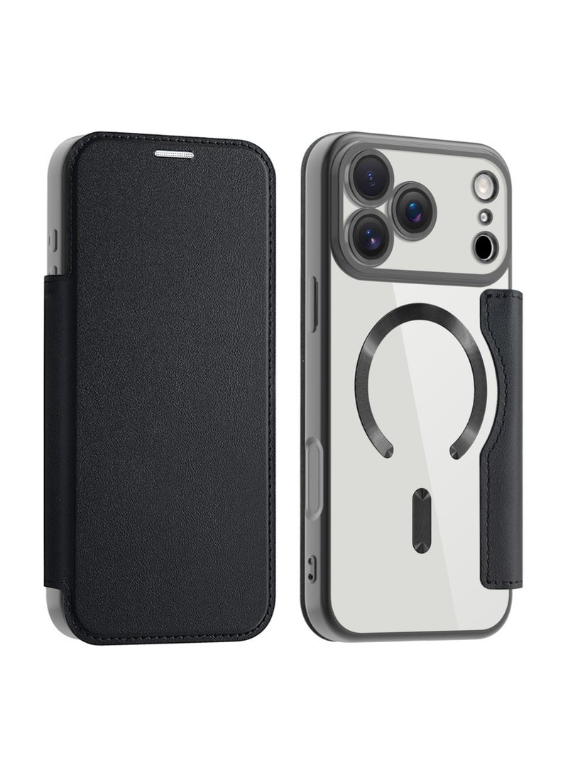 X-level for iPhone 17 Pro Case 6.3" 2025, Clear Back Flip Wallet Case with RFID Blocking Card Slots & Camera Lens Protector, Compatible with MagSafe, PU Leather Protective Fold Cover with Stand, Black - Image 3