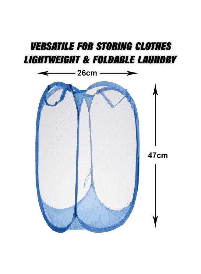 Kuber Industries Laundry Basket | Net Foldable Laundry | Nylon Storage Basket with Handle | Clothes Basket for Home | Hostel | Toy Storage | 20 Liter | Blue - Image 3