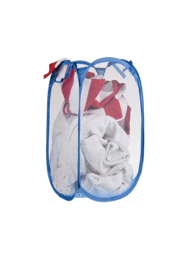 Kuber Industries Laundry Basket | Net Foldable Laundry | Nylon Storage Basket with Handle | Clothes Basket for Home | Hostel | Toy Storage | 20 Liter | Blue - Image 1