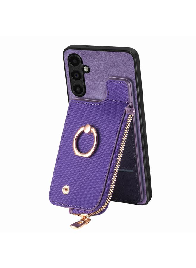 S-TOP Case For Samsung Galaxy S23 FE 5G Cross Leather Ring Vertical Zipper Wallet Back Phone Case - Image 2