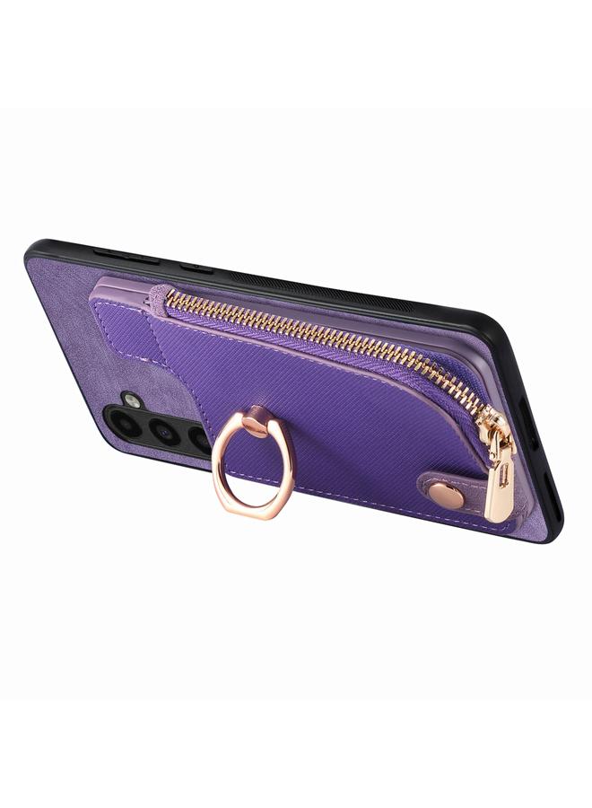 S-TOP Case For Samsung Galaxy S23 FE 5G Cross Leather Ring Vertical Zipper Wallet Back Phone Case - Image 3