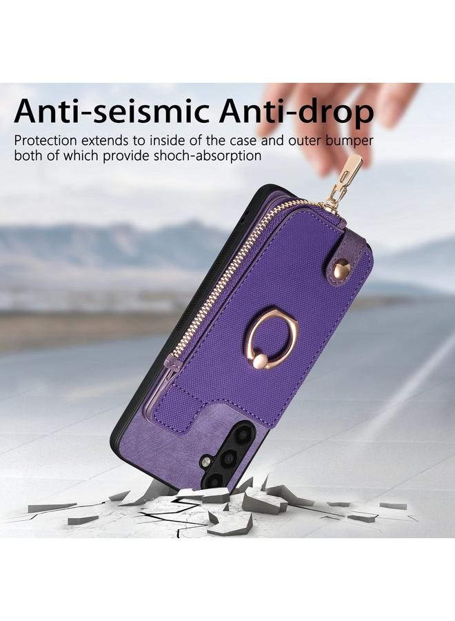 S-TOP Case For Samsung Galaxy S23 FE 5G Cross Leather Ring Vertical Zipper Wallet Back Phone Case - Image 4