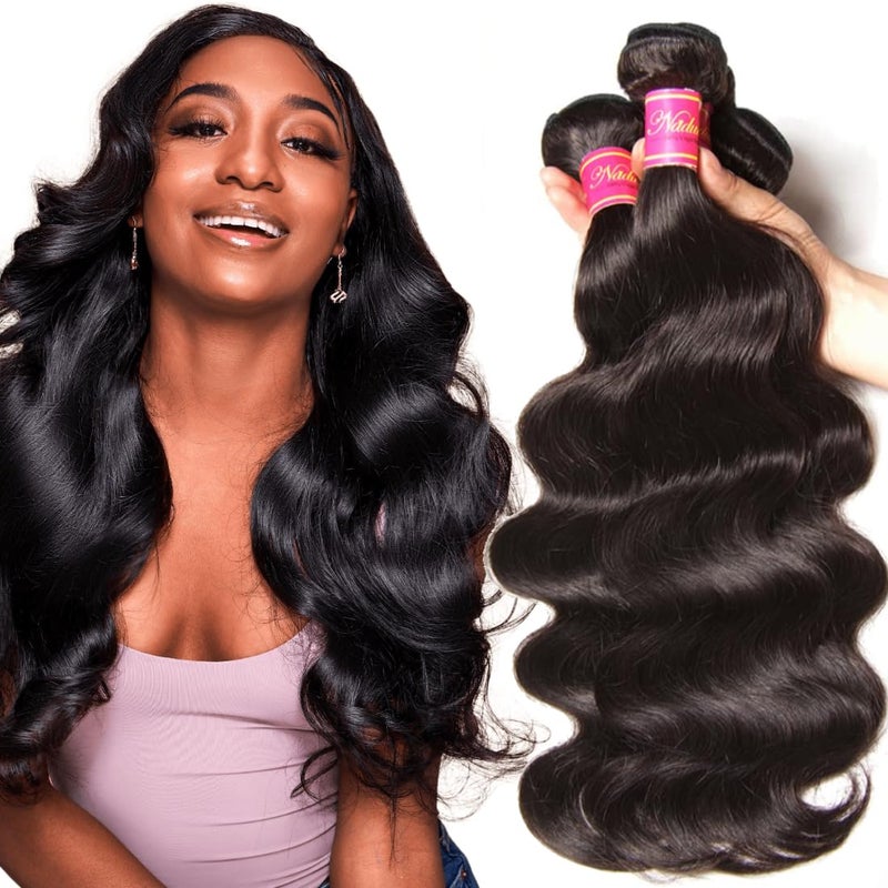Nadula Hair 12A Brazilian Body Wave Virgin Human Hair 3 Bundles 16 18 20 100 Unprocessed Brazilian Wavy Human Hair Weave Extensions for Black Women Natural Color