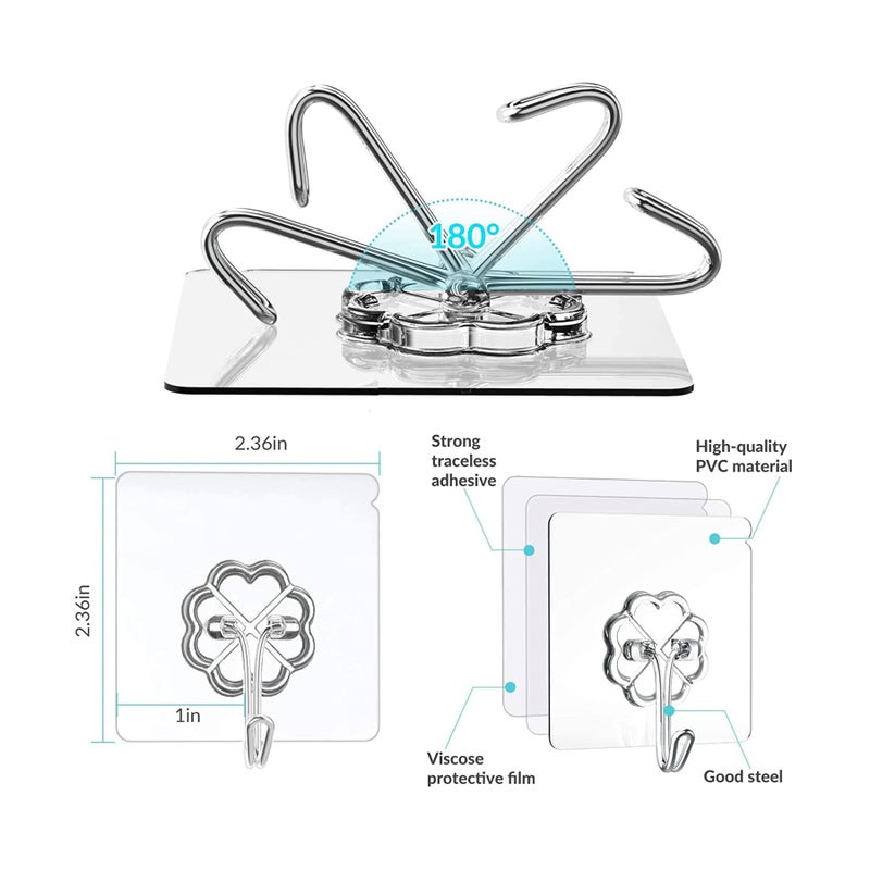 REZDAX Adhesive Hooks for Hanging Heavy Duty Wall Hooks 13.2lbs Self Adhesive Towel Hook Waterproof Transparent Hooks for Keys Bathroom Shower Outdoor Kitchen Door Home Sticky Hooks (12 PCs) - Image 2