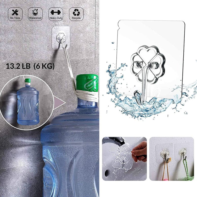 REZDAX Adhesive Hooks for Hanging Heavy Duty Wall Hooks 13.2lbs Self Adhesive Towel Hook Waterproof Transparent Hooks for Keys Bathroom Shower Outdoor Kitchen Door Home Sticky Hooks (12 PCs) - Image 5