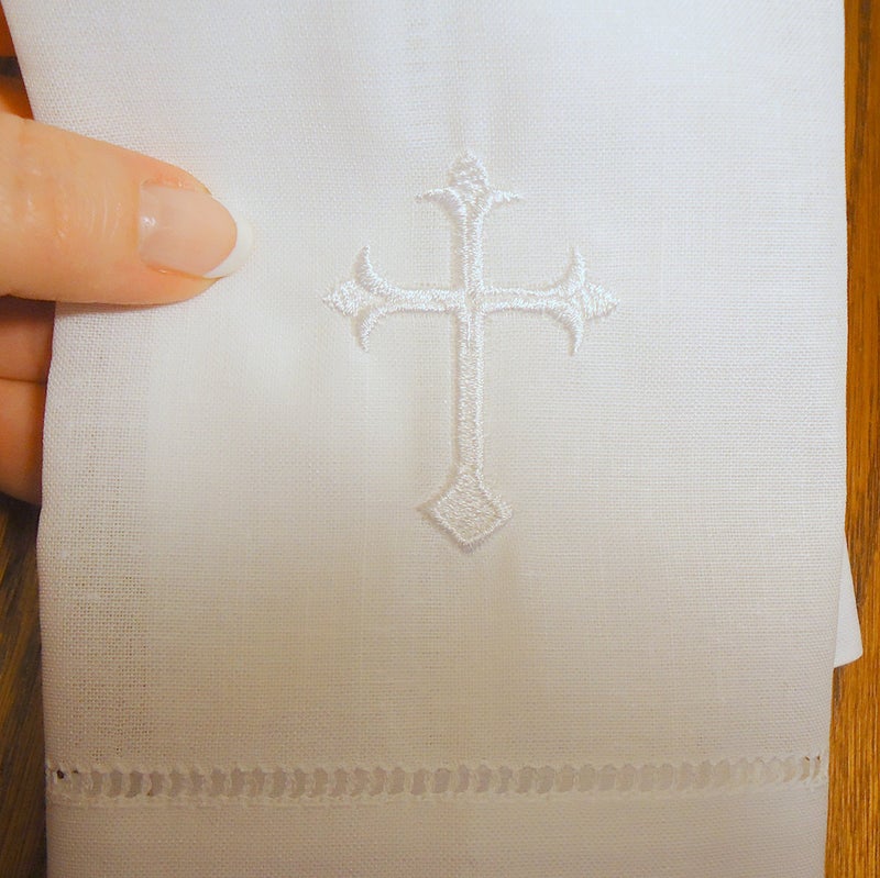Integrity Designs White Linen Baptism/Christening Cloth with White Cross - Image 1