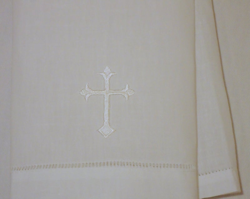 Integrity Designs White Linen Baptism/Christening Cloth with White Cross - Image 2