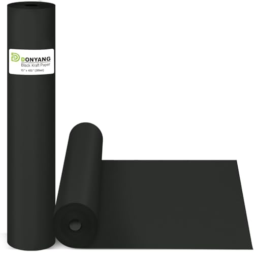 Donyang Black Wrapping Paper, 15"×450" Art Craft Kraft Paper Construction Bulletin Board Decorative Paper Roll for Father’s Day Birthday Halloween, Bouquet Graduation Gift Wrap for Nurse Men - Image 1