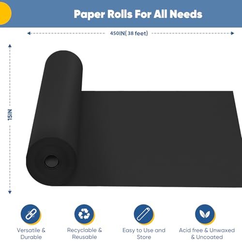Donyang Black Wrapping Paper, 15"×450" Art Craft Kraft Paper Construction Bulletin Board Decorative Paper Roll for Father’s Day Birthday Halloween, Bouquet Graduation Gift Wrap for Nurse Men - Image 2