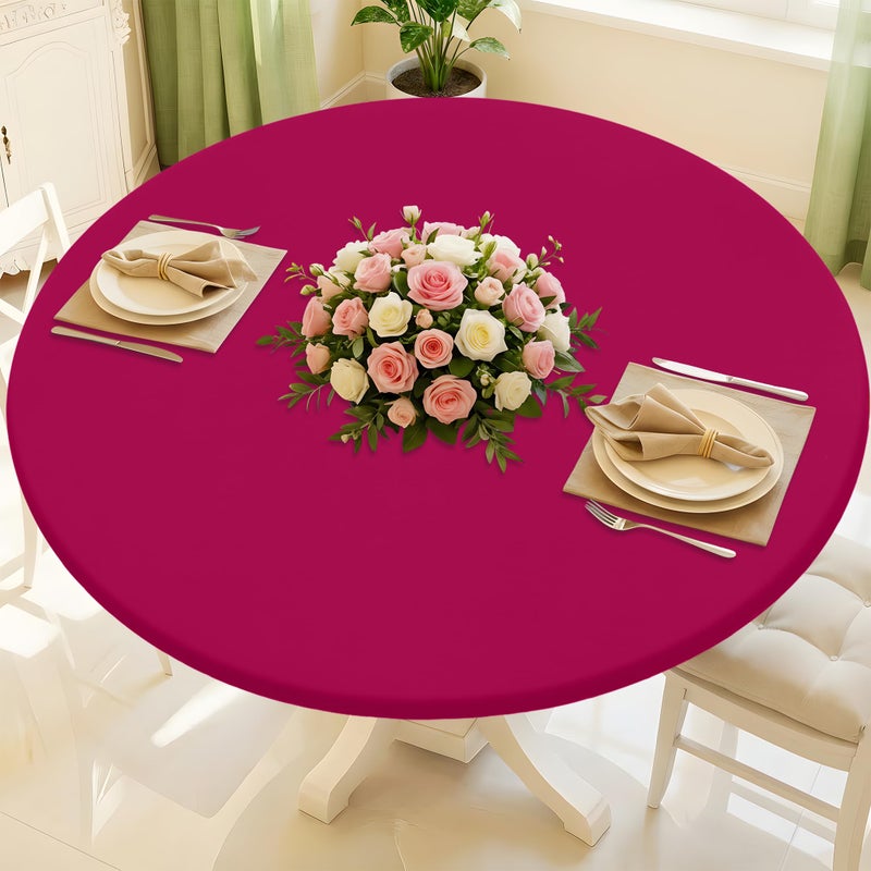 Moosfor Round Spandex Tablecloth, Elastic Fitted Waterproof Tablecloths for 45"-56" Tables, Stretch Washable Picnic Table Cover for Camping, Dining, Indoor and Outdoor, Fuchsia - Image 1