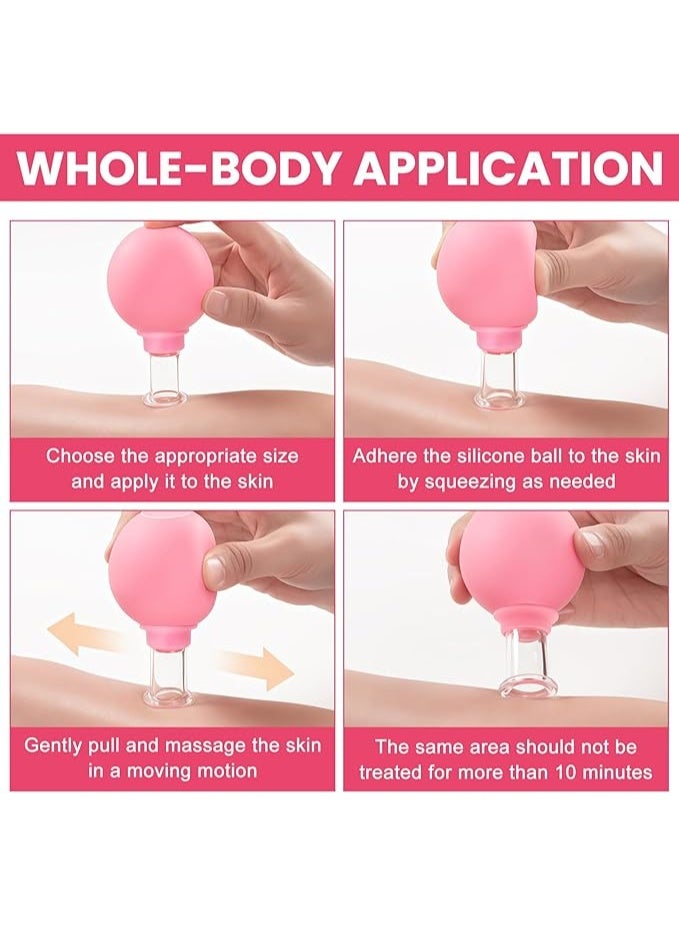 مجموعة الحجامة والتدليك الاحترافية 6 قطع – كؤوس زجاجية حقيقية مع كرات سيليكون – تشتمل على أداة تدليك (رولر) ومكشطة للأنسجة – طقم متكامل لتحفيز الوجه والجسم. - Image 2