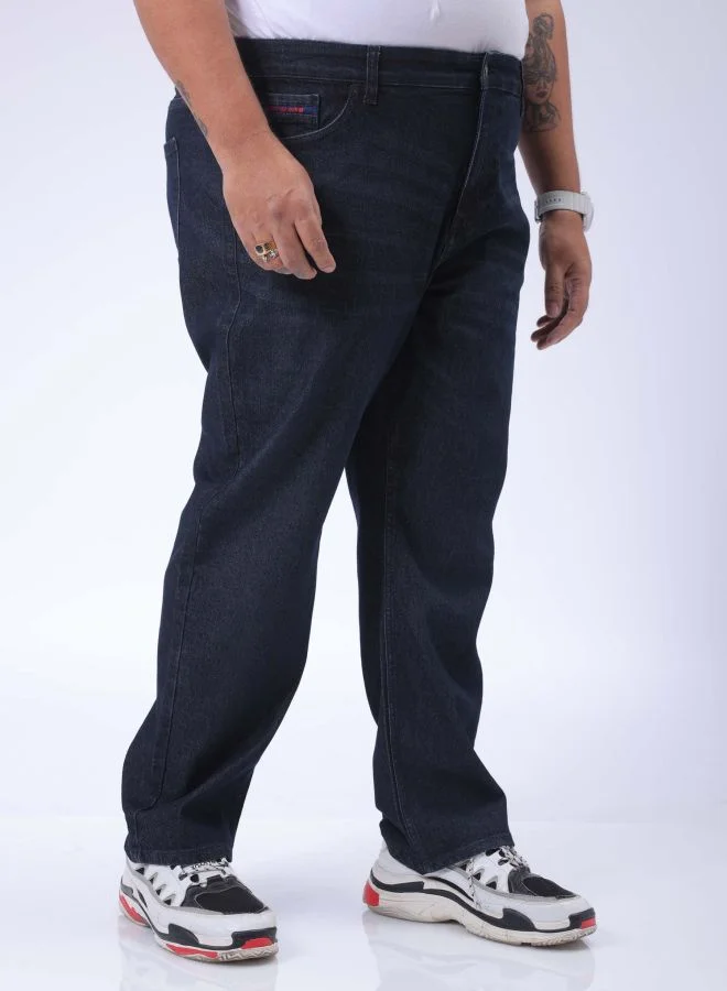 هاردسودا Men Plus Size Vintage Straight Fit Solid Mid-Rise Stretchable Jeans