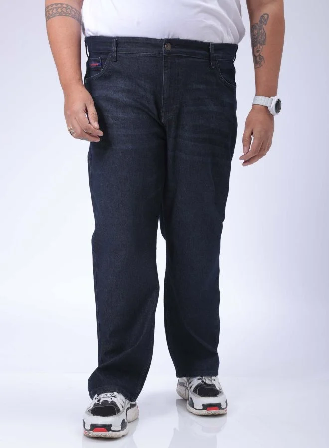 هاردسودا Men Plus Size Vintage Straight Fit Solid Mid-Rise Stretchable Jeans