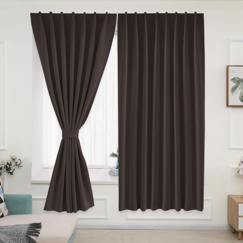 Muamar 2pcs Blackout Curtains for Bedroom with Tiebacks Self Adhesive Rodless Curtains  Portable Curtains Room Darkening Curtains for Living Room Coffee 52"" W x 84"" L - Image 1