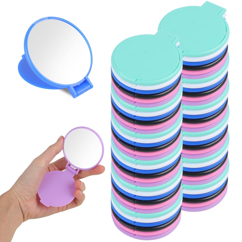 Plzoslly 50 Pack Mini Compact Mirror Bulk Round Makeup Mirror Compact Travel Mirrors Small Folding Mirror Portable Pocket Mirror for Purse Women Travel Daily Use6 Colors - Image 2