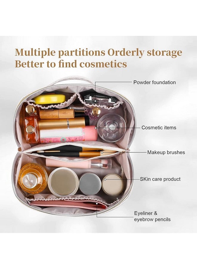 VAVSU Travel Cosmetic Bag Large Capacity Makeup Bags Portable Travel Cosmetic Bag Waterproof Leather Organizer Multifunctional Storage Travel Toiletry Bag (Design 2, Browen) - Image 2