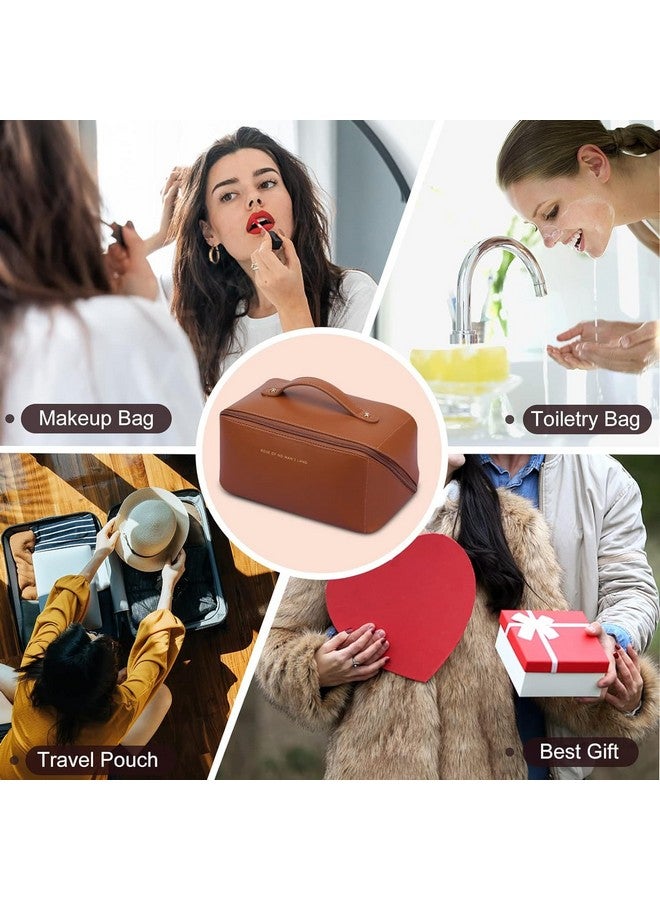 VAVSU Travel Cosmetic Bag Large Capacity Makeup Bags Portable Travel Cosmetic Bag Waterproof Leather Organizer Multifunctional Storage Travel Toiletry Bag (Design 2, Browen) - Image 5