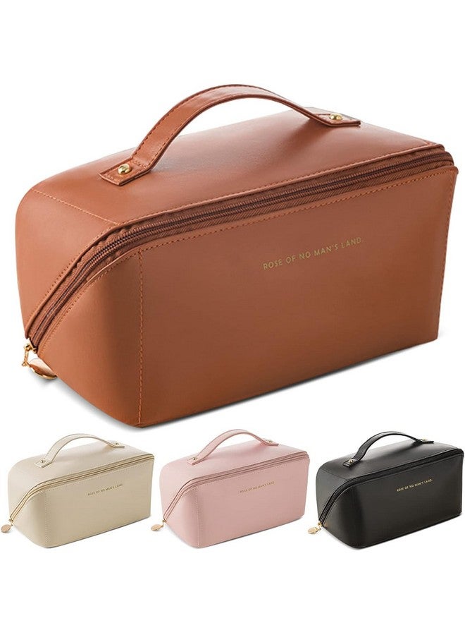 VAVSU Travel Cosmetic Bag Large Capacity Makeup Bags Portable Travel Cosmetic Bag Waterproof Leather Organizer Multifunctional Storage Travel Toiletry Bag (Design 2, Browen) - Image 1