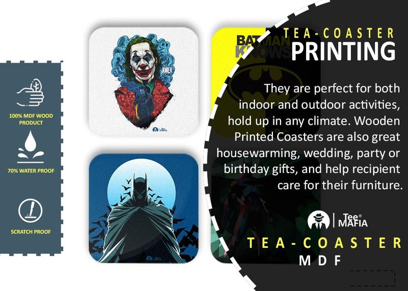 Tee Mafia Tee Mafia Printed Batman MDF Wood Material Tea Coaster for Office Dining Table Multicolour Set of 4 - Image 5