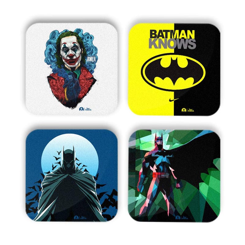 Tee Mafia Tee Mafia Printed Batman MDF Wood Material Tea Coaster for Office Dining Table Multicolour Set of 4 - Image 1